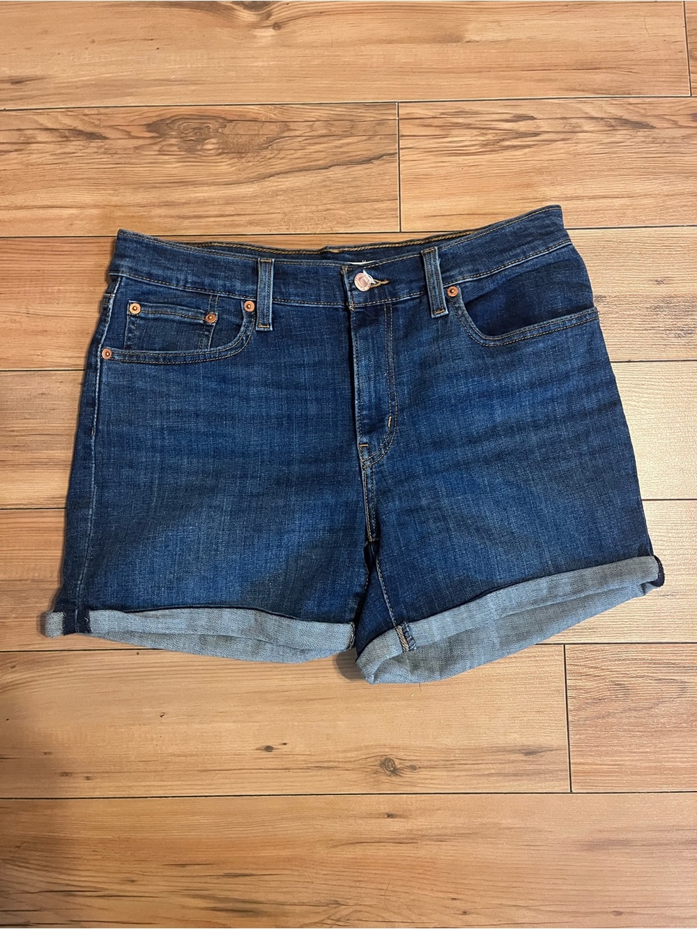 Classic Cuffed Denim Jean Shorts - Dark Blue